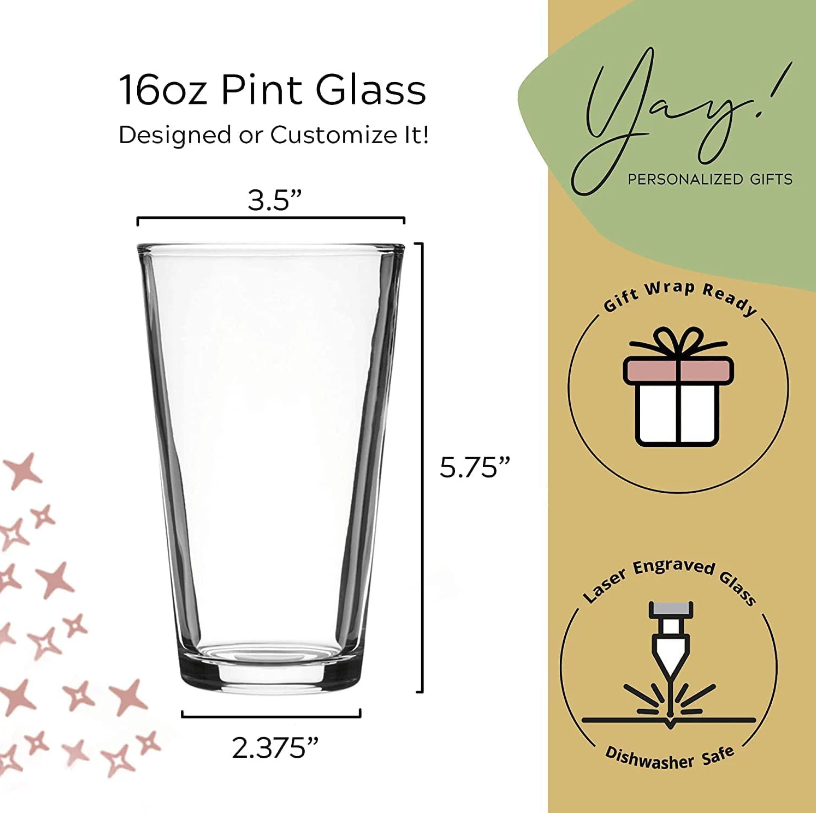 Pint and Wine Glass Bride and Groom Glasses Set of 2