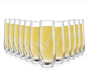 Cheers Champagne Glasses and Toasting Glasses | 10oz Stemless Champaign Flute | Celebration Bridesmaid & Bachelorette Party Glass