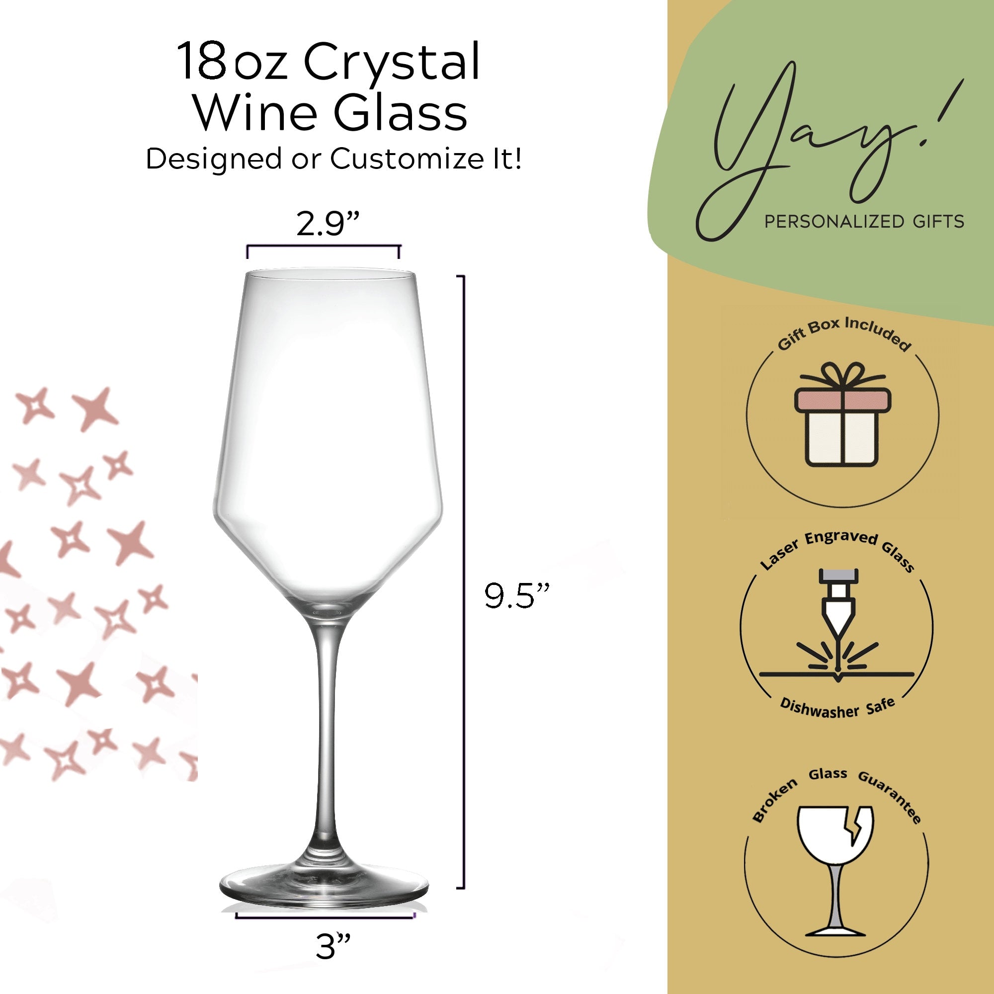 Personalized Wine Glass Crystal 18oz (One Glass with Gift Box)