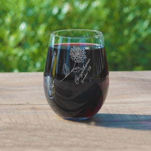 Custom Engraved Birth Month Flower Wine Glass