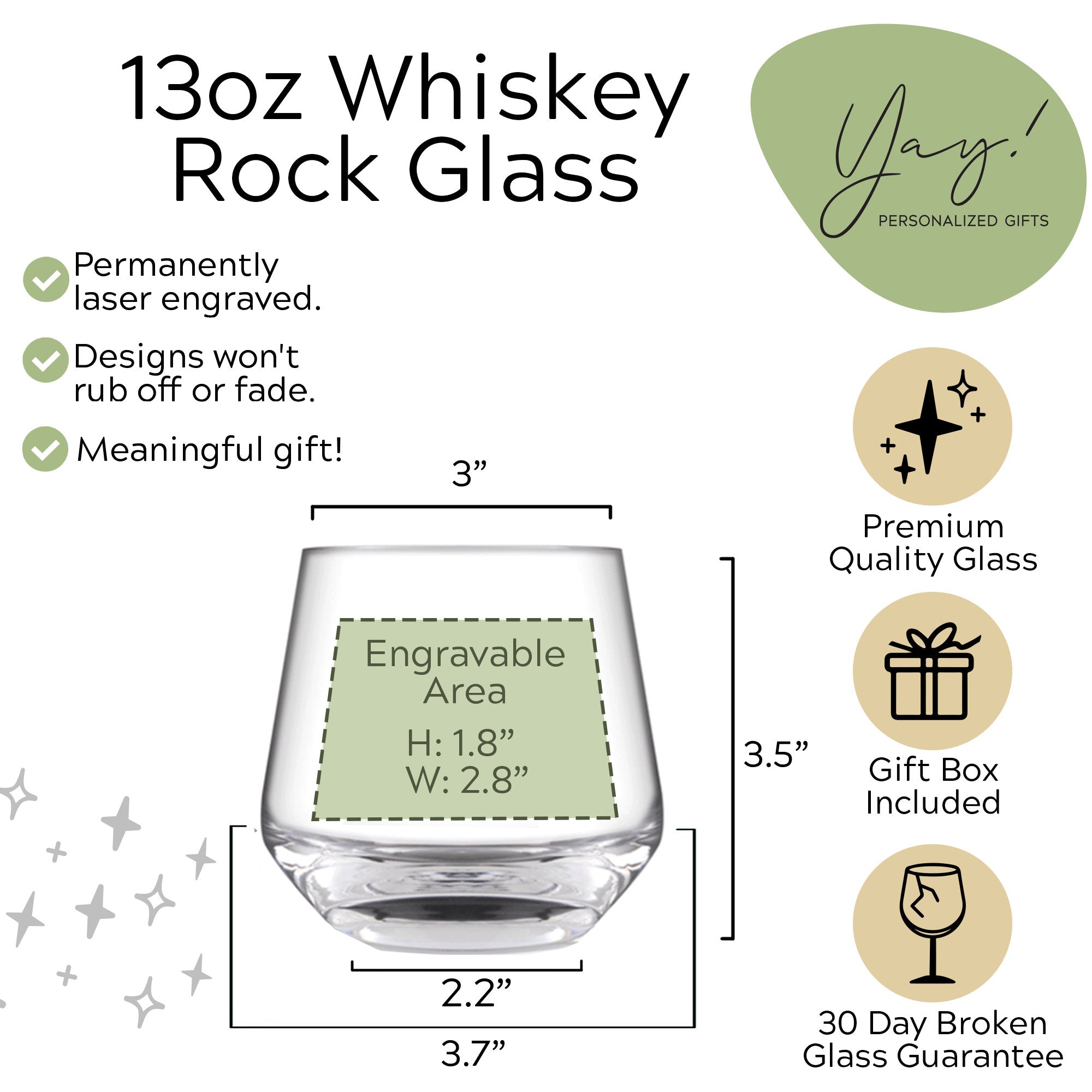 Custom Design Whiskey Rocks Glasses 13oz with Bulk Pricing