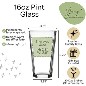 Personalized Beer Pint Glass (One Glass with Gift Box)