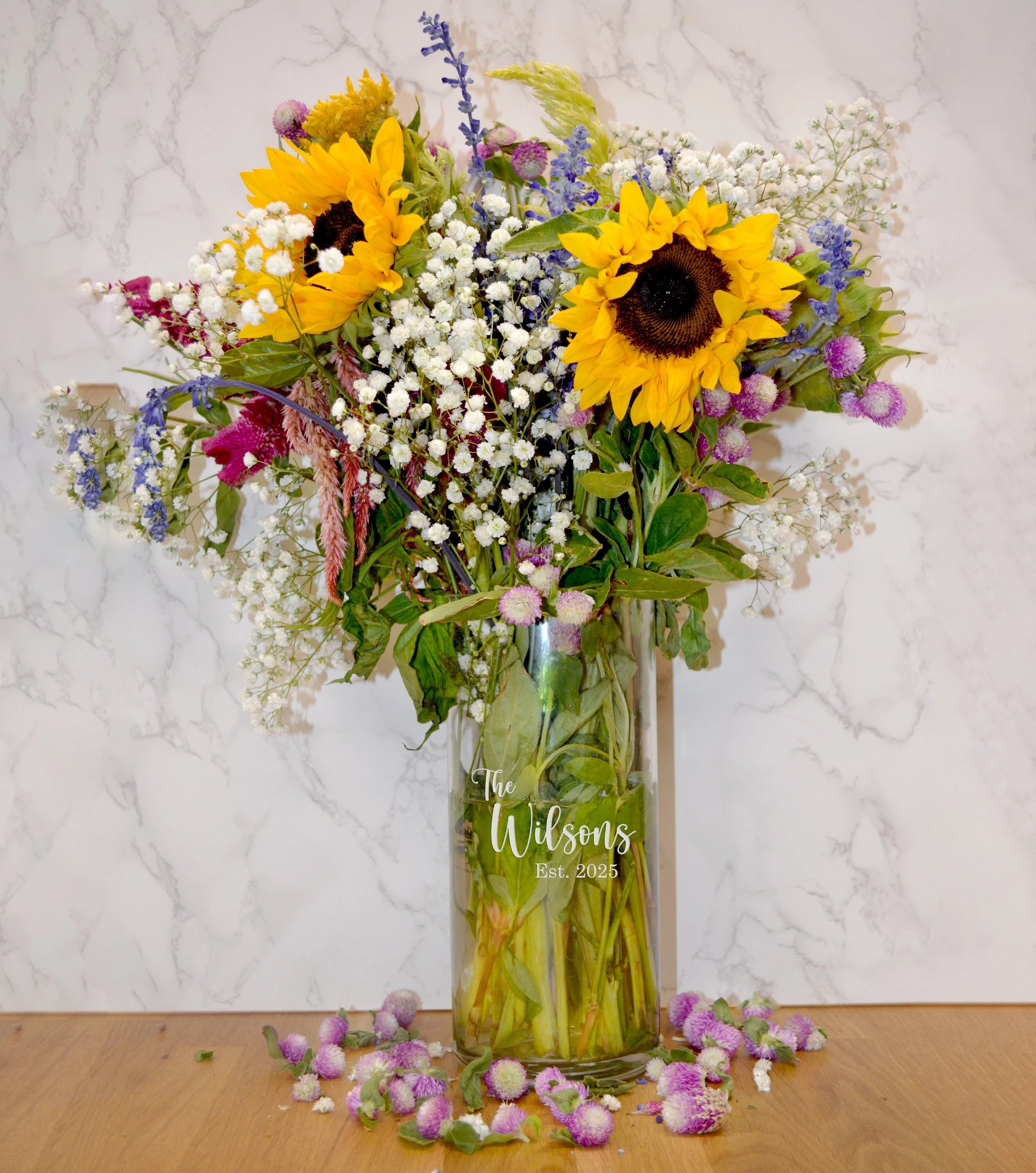 Custom Glass Vase with Engraved Text