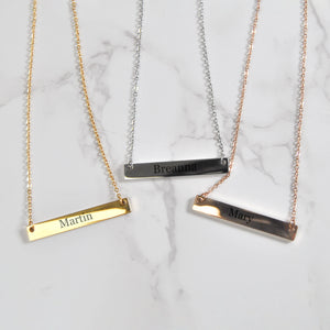 Custom Text Engraved Bar Necklace