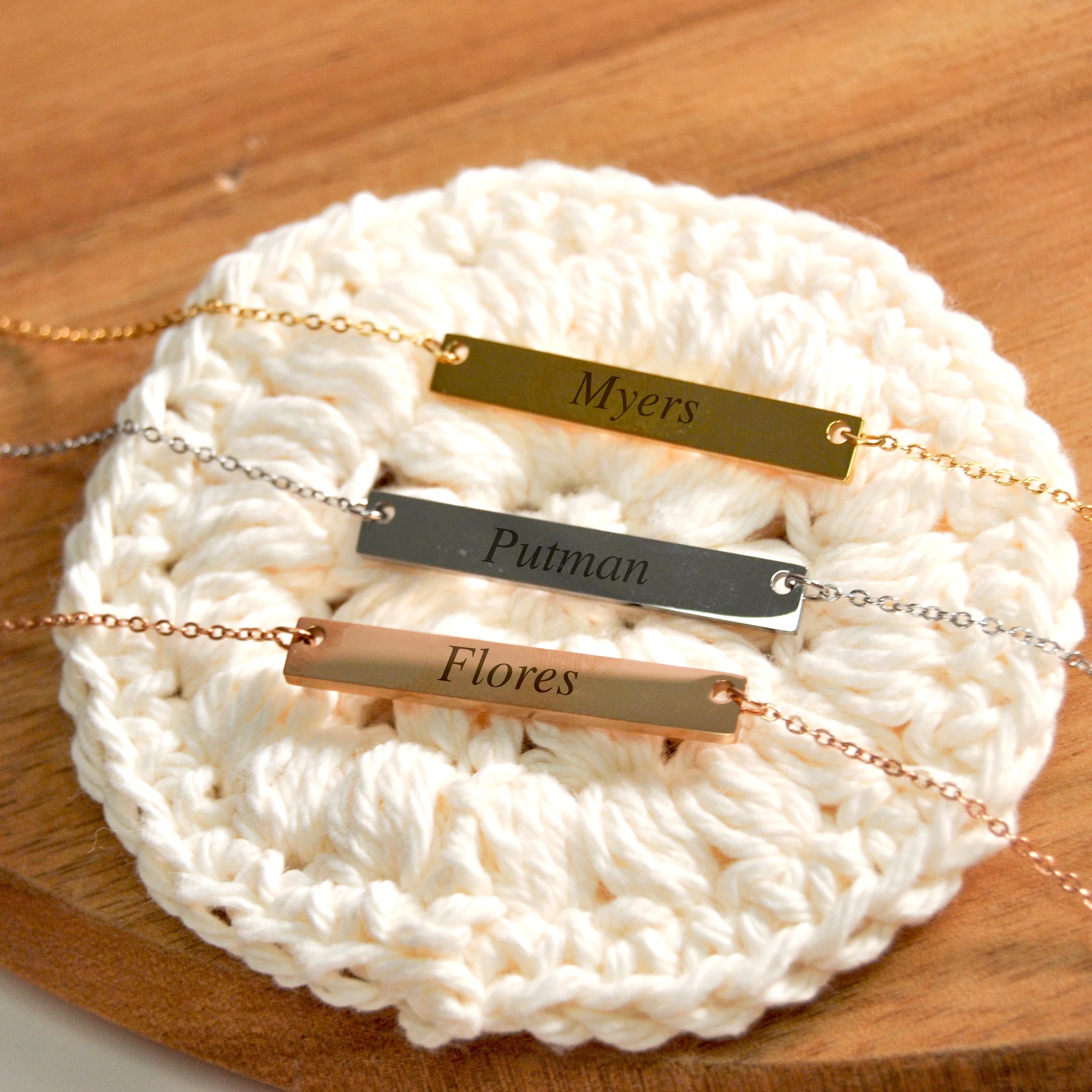 Custom Text Engraved Bar Necklace