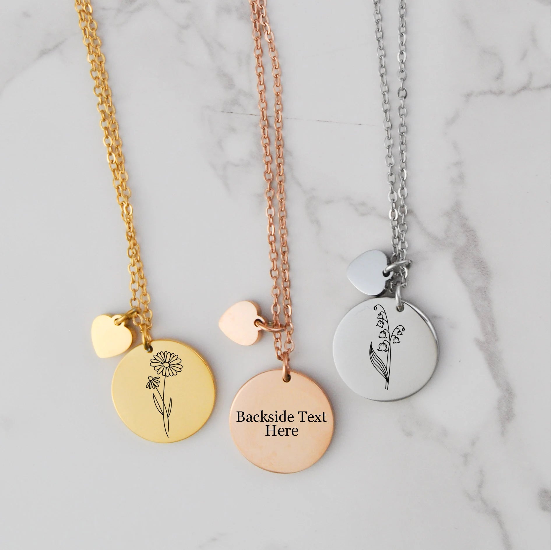 Custom Birth Month Flower Engraved Necklace