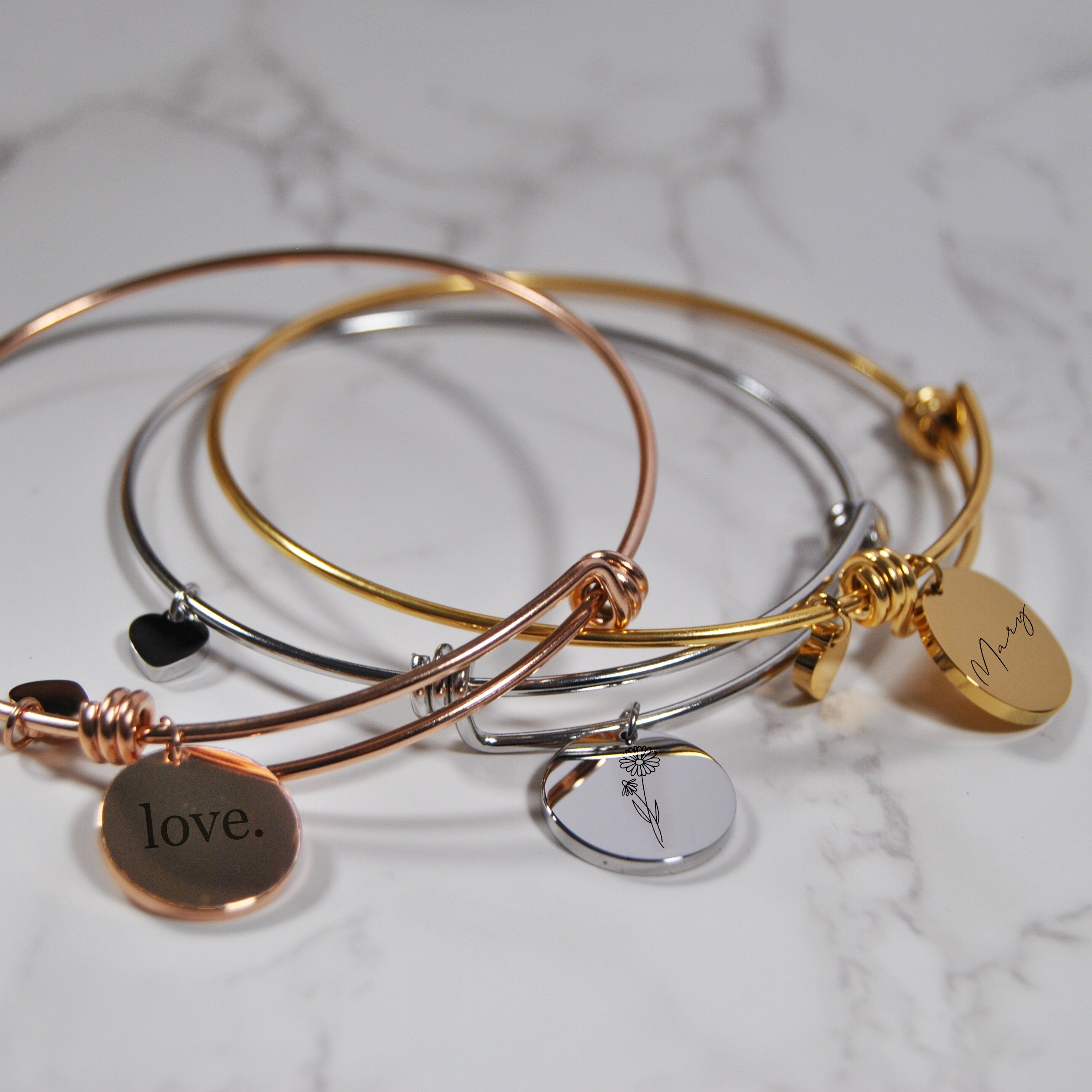 Personalized Engraved Birth Month Bangle Bracelet