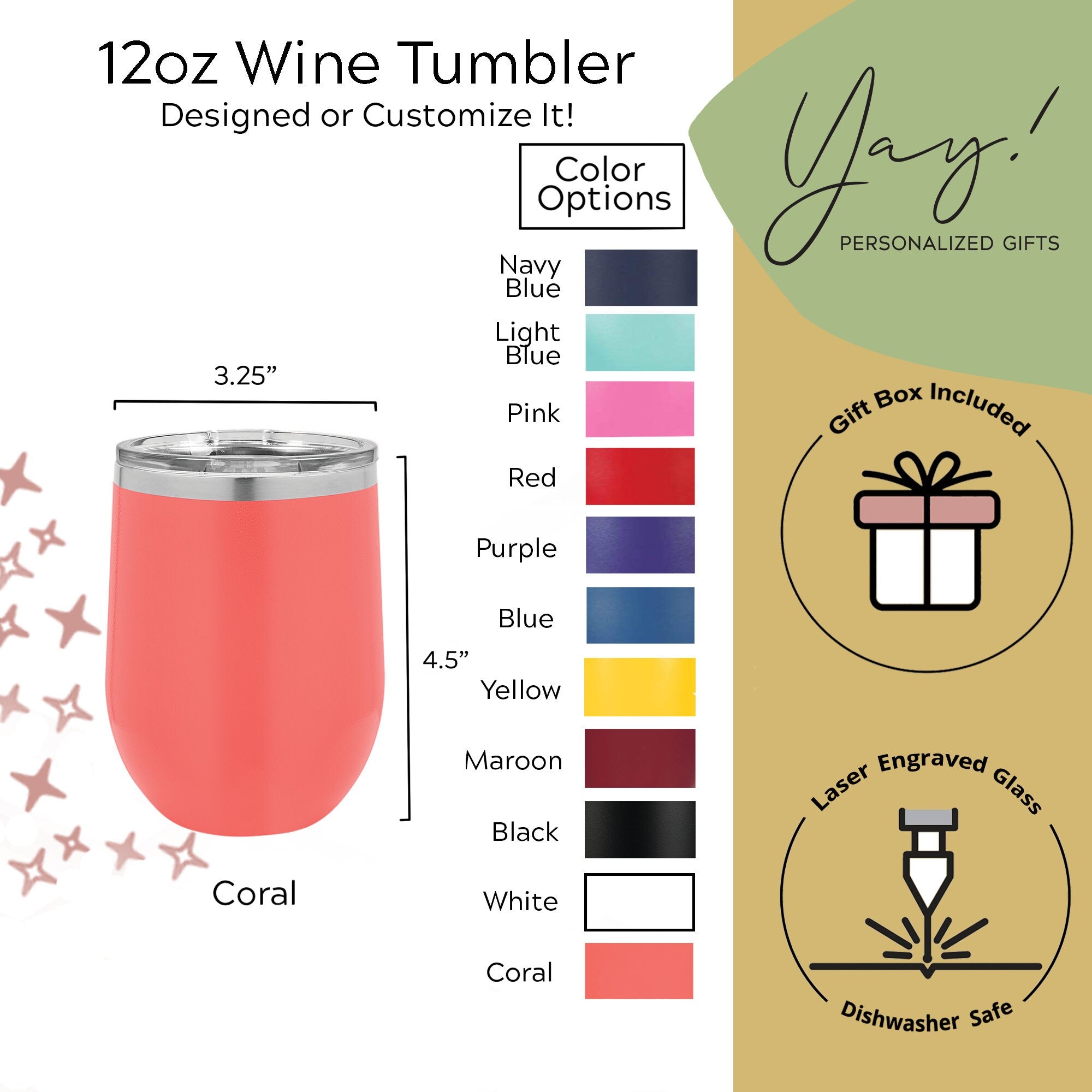 Personalized 12oz Wine Tumbler (One Tumbler)